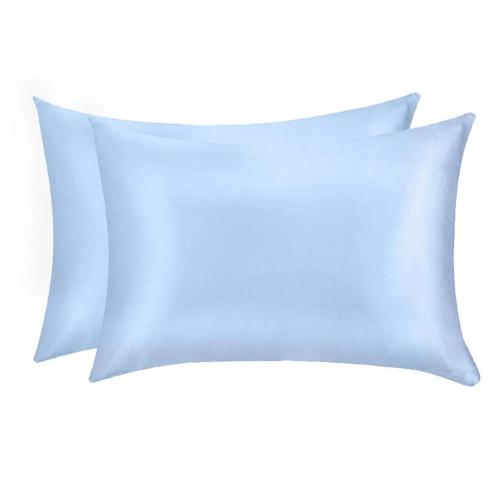 Jocoku 100% Mulberry Silk Pillowcases Set of 2 for Hair and Skin and Super Soft and Breathable King Size Nature Silk Pillowcases (King, Blue)