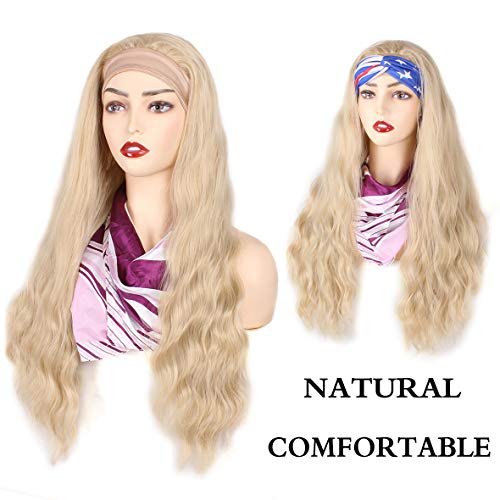 Pweouke-24-Inch-Blonde-Loose-Wave-Headband-Wigs-for-Black-Women-Scarf-Wig-Curly-Natural-Hair-Wig-with-Headband-Attached-Synthetic-Glueless-None-Lace-Front-Wigs-Long-Natural-Wave-Hair-Wig-15