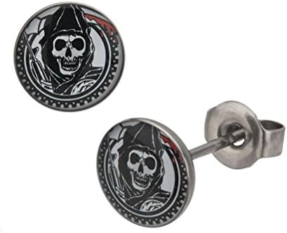 Sons Of Anarchy Reaper Skull Metal Stud Stainless Steel Post Earrings