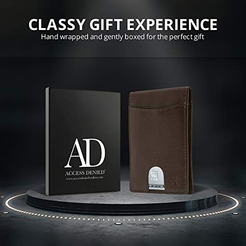 Slim Bifold Wallets For Men - Money Clip Wallet RFID Front Pocket Leather Thin Minimalist Mens Wallet Credit Card Holder Brown