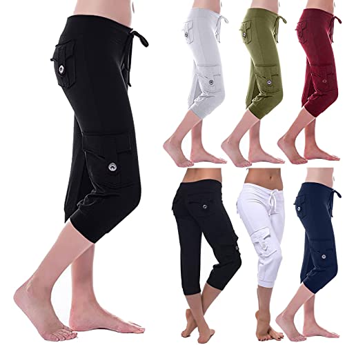 Capri Pants for Women Casual Summer Deals of The Day, My Orders Womens Capri Pants for Summer Capris Leggings with Pockets High Waist Stretch Pants Plus Size Cropped Cargo Joggers