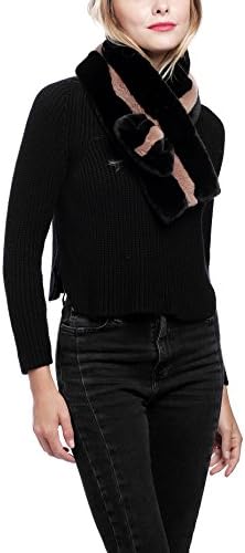 Apparelism Stripe Plush Faux Fur Collar Wrap Scarf Neck Warmer for Women and Girls(7221-Black)