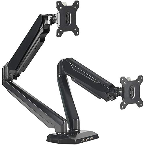 EleTab Dual Monitor Mount – Height Adjustable Monitor Arm Stand Fully Articulating Counterbalance Gas Spring Desk Mount Fits for 2 Computer Screens 17 to 29 inches