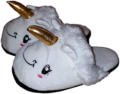 Womens Ladies Adult Unicorn Plush Slipper (Small (5-6), White)