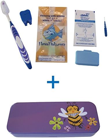 Purple, Tin, Eco-friendly, Case, with Bee Character and Orthodontic Kit - Flossfish