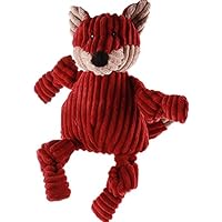 HuggleHounds Plush Corduroy Durable Squeaky Knottie, Dog Toy, Great Dog Toys  for Aggressive Chewers, Fox, Small