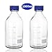 Cadamada 1000 ML Thick Glass Round Media Storage Bottles with Blue GL45 Screw Cap Pk/2 Thick Graduated Borosilicate Pyrex Glass Container
