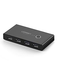 UGREEN apagador con USB 3.0, adaptador periférico para 2 computadoras, con 4 puertos USB, selector para PC, impresora, escáner, mouse, teclado con interruptor de un solo botón y 2 unidades de adaptador de USB A a cable
