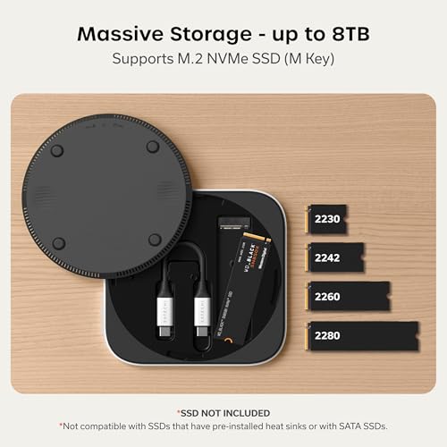 Satechi USB4 NVMe SSD Enclosure for Mac Mini M4, M.2 NVMe SSD Enclosure with up to 40Gbps, up to 8TB, for Sizes 2280/2260/2242/2230mm – Compatible with Thunderbolt 5/4, USB4 (SSD Not Included)