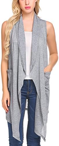 Jeere Women's Sleeveless Asymetric Hem Shawl Open Front Drape Cardigan Vest
