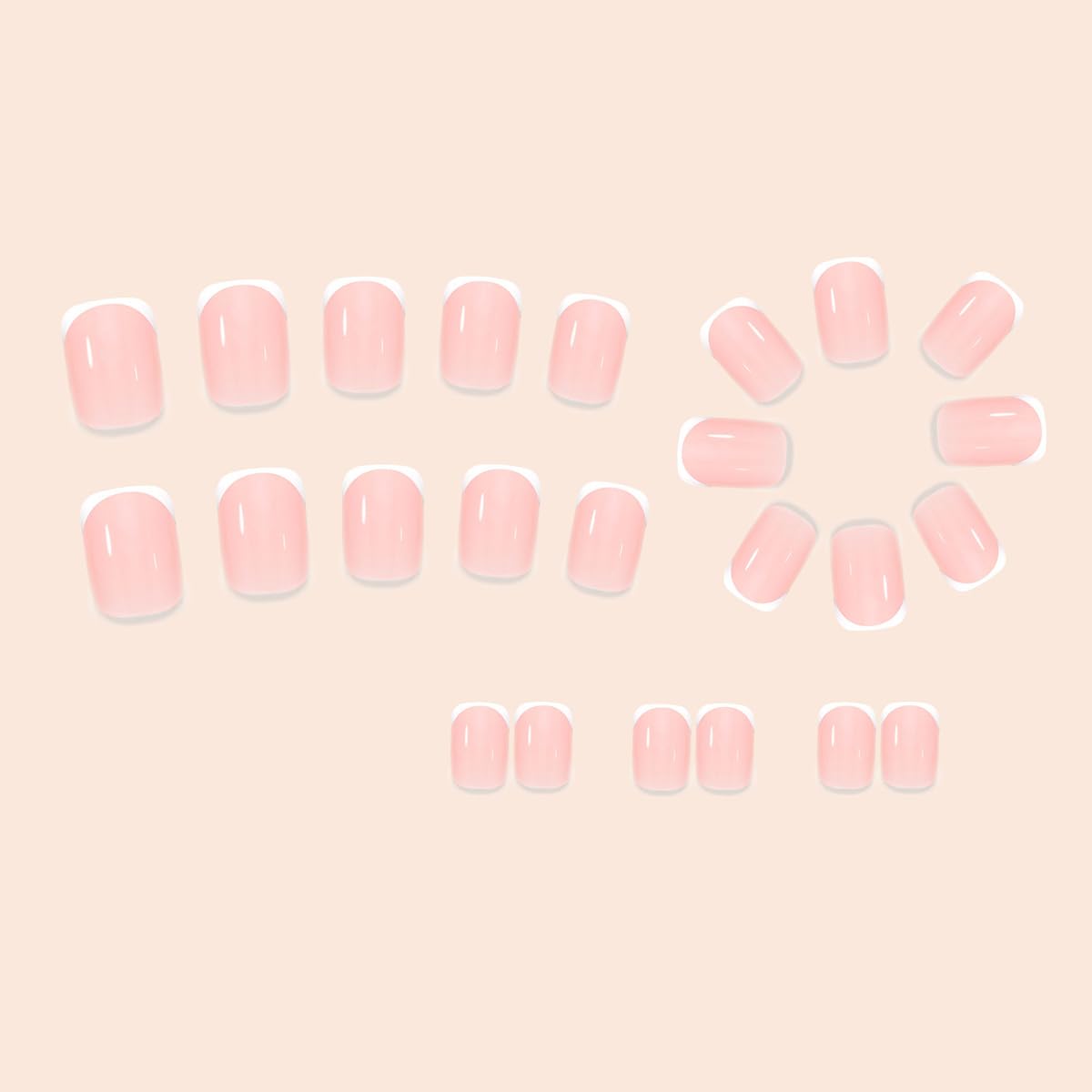 24Pcs White French Tip Press on Nails Short Petite Fake Nails Square Shaped Acrylic Glue on Nails Reusable Stick on Nails Nude Pink False Nails Glossy Designs for Women Girls DIY Manicure Decorations - Image 3