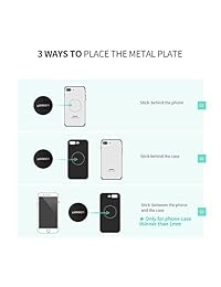 Placa de metal UGREEN para el soporte magnético del soporte del coche del teléfono celular con adhesivo adhesivo fuerte, 2 redondos y 2 rectángulos negros
