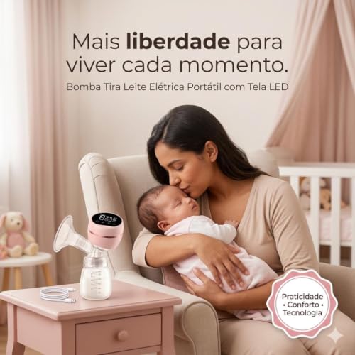 Extrator de Leite Elétrico Portátil – Bomba Tira Leite Silenciosa com Tela LED, 9 Níveis de Sucção, Anti Refluxo, Recarregável USB-C, Extração Sem Dor – 180ml (Rosa)