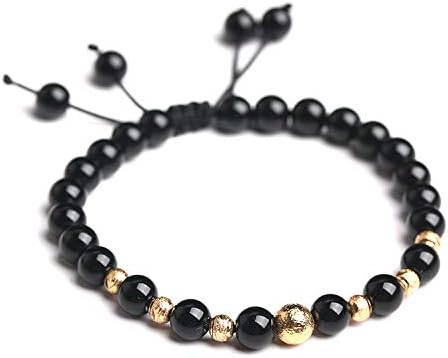 YZWD Obsidian Bracelet, Natural Crystal Bracelet Chacras Bracelet Obsidian Transport Bead Bracelet Single-Ring DIY Bracelet