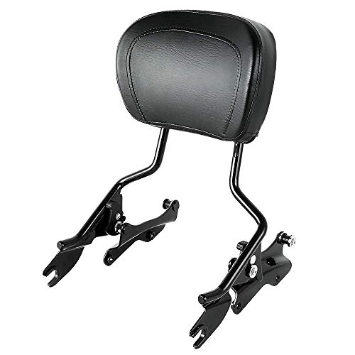 Triple Polished Gloss Black Passenger Sissy Bar w/Backrest Pad & 4 Point Docking Hardware Kit For Harley Davidson Touring Street Glide Road King Road Glide Electra Glide 2014-2019