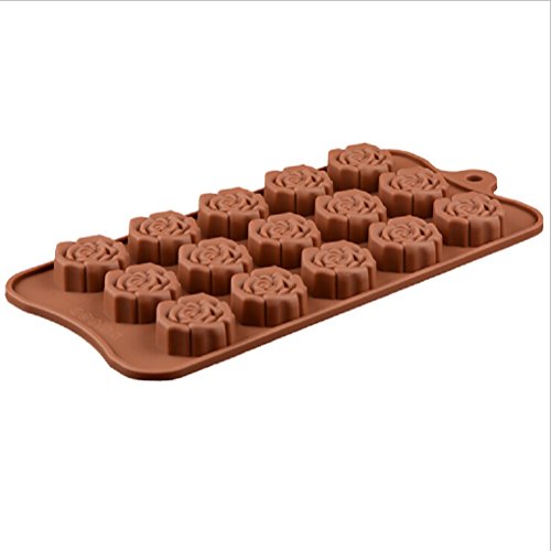 Chige 15 Cavity Rose Candy Mold Trays, Silicone Baking Pan - Food Grade & BPA Free - Not Sticky Cake Decoration Mould For Mousse,Chocolate Brownie,Jelly,Ice Cream,Chiffon,Cheesecake,Fondant - Thumbnail 2