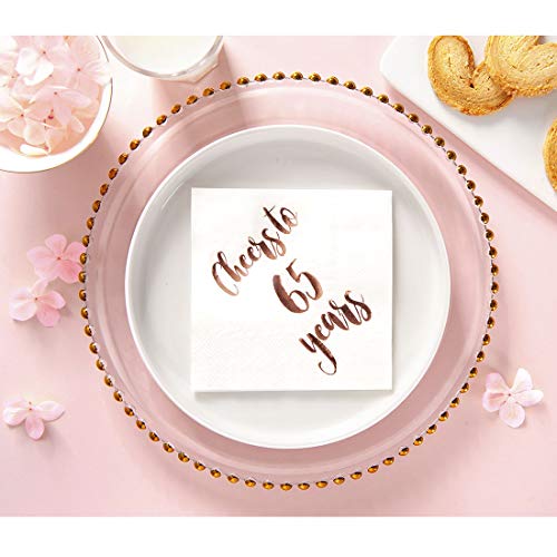 Cheers to 65 Years Cocktail Napkins, 50-Pack 3ply White Rose Gold 65th Birthday Dinner Celebration Party Decoration Napkin - Thumbnail 6