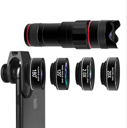 GOFEI 5 In 1 Cell Phone Lens, 18X Optical Zoom Telescope Lens +0.65X Wide Angle Lens+20X Macro Lens +180° Fisheye Lens +2.0X Portrait Telephoto For Iphone, Samsung And Android Most Smartphones