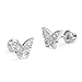 925 Sterling Silver Rhodium Plated Butterfly Cubic Zirconia Screwback Baby Girls Earrings