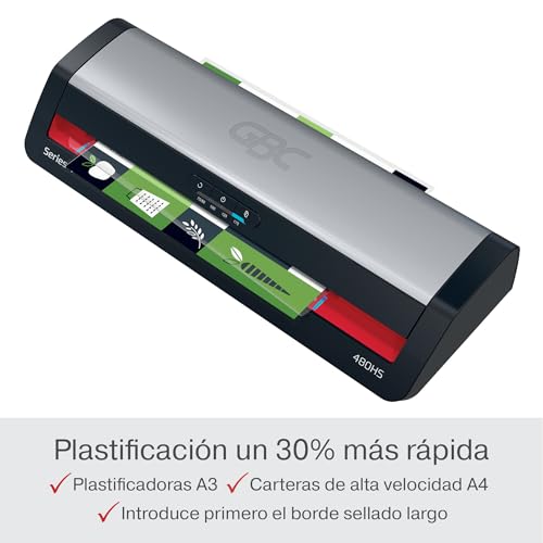 GBC 4410071EU – Laminator 250HS Home Office A3, Fast Heating in 1 Minute, 75-125 Microns, Anti-jamming, Automatic Shut-Off, Includes 5 A4 Laminating Sleeves, Black/Red
