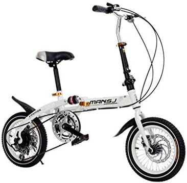 LHY RIDING 14 Inch Folding Bicycle Speed Double Disc Brake Ultra Light Men And Women Mini Children Shock Absorber Mountain Bike,White,14inch