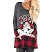 Franterd Christmas Plus Size Tops Women Christmas Plaid Splice Hem Santa Claus Pullover Sports Blouse for Jeans Legging