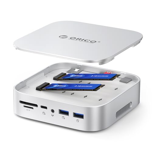 ORICO MiniRaid Dual NVMe/SATA Dock for Mac Mini M4/M4 Pro 10-in-1 USB-C Hub with HDMI 4K60Hz 10Gbps USB C USB A PD60W SD/TF Card Reader RJ45 1000Mbps Dual SSD for Photographers Video Editors MR10