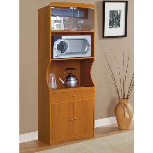 Home Source Industries Microwave Cart with Lots of Storage and Glass-Door on Upper Shelves, Cherry Finish