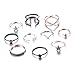 RINHOO 10Pcs Vintage Bohemian Crystal Pearl Moon Knuckle Joint Nail Ring Set Women Jewelry(D)