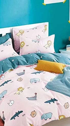 SDIII 3PCS Elephant Lion Rabbit Doplhin Bear Crocodile Bedding Sheet Sets Twin Size Zoo Bed Sheets with Flat Fitted Sheet for Boys, Girls and Kids