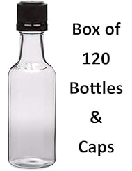 50 ml (1.7 Oz.) Premium Quality Round PET clear small plastic bottle with black temper evident caps, Food Grade Made In US (Black Caps -120 Bottles)