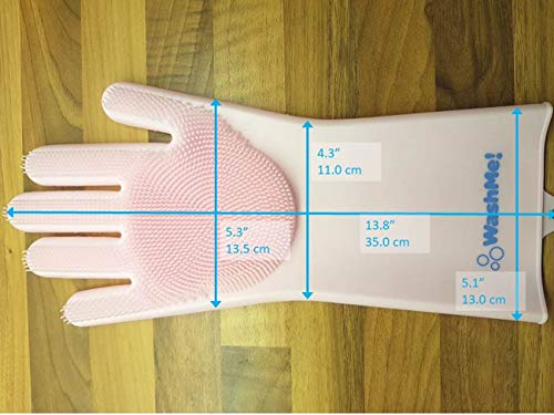 WashMe! Magic Silicone Gloves with Wash Scrubber, 1 Pair of Cleaning Gloves for Dishwashing, Pet Bathing, Bathroom & Car Cleaning, Reusable & Heat Resistant Dishwashing Gloves (13.8 inches, XL)