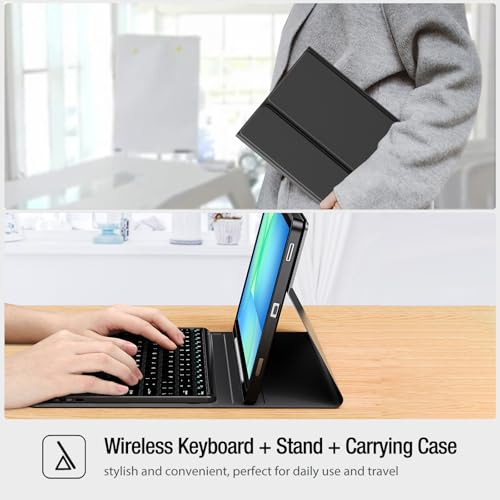 ProCase Touchpad Keyboard Case for Galaxy Tab S10 Lite/ S10 FE/ S9 FE 10.9-Inch and S9 11", with Built-in Touchpad and Pencil Slot, Detachable Wireless Type-C Charging Keyboard Folio Cover -Black