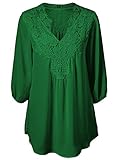 Women Fashion V Neck Lace Stitching Chiffon Plus Size Loose Blouse Tops 3XL