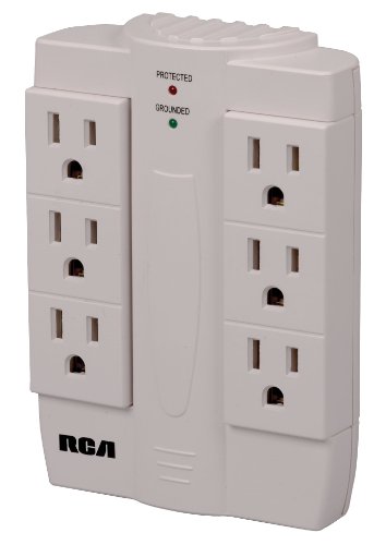 RCA PSWTS6F Wall Tap Surge Protector with 6 Swivel Outlets