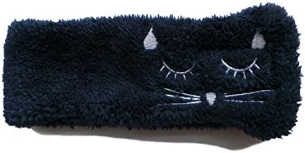 MerryJudy Cute Lovely Soft Carol Fleece Cat Face Wash Headband Makeup Cosmetic Shower Spa Adjustable Hair Band with Velcro Magic Tape for Women and Girls (Black)