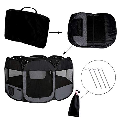 dibea Puppyuitloop van Oxford-weefsel, vrijloophok, dierenbox, kleur zwart/grijs - Afbeelding 7