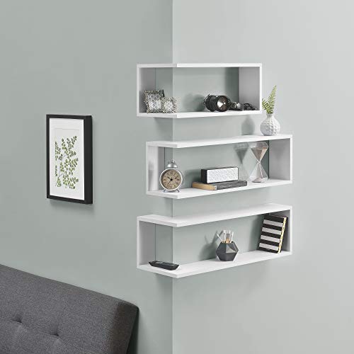 [en.casa] Eck-Wandregal 3-teilig Weiß Wandboard Hängeregal Ablage