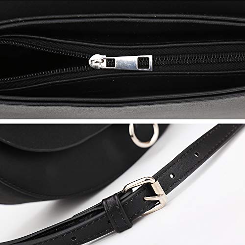 Shoulder Bag For Women Solid Color Stitching Female Crossbody Bag simple circular ladies bag Women Handbag (Black)