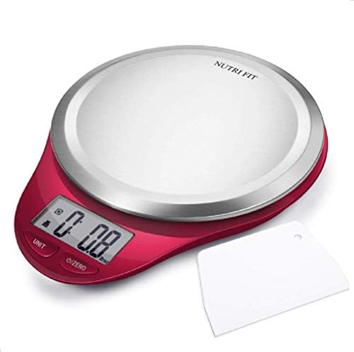 Digital Kitchen Scale with Dough Scraper, NUTRI FIT High Accuracy Multifunction Food Scale with LCD Display for Baking Kitchen Cooking,Tare & Auto Off Function (Wine Red)