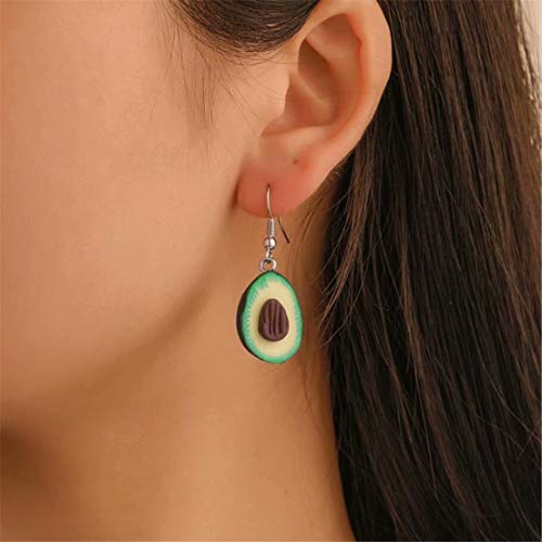 TMROW 3D Avocado Dangle Earrings Cute Love Heart Oval Soft Ceramic Hook Earrings Green Plant Fruit Hypoallergenic Ear for Women Girls Jewelry