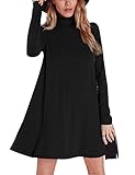 Leadingstar Women's Turtleneck Loose Casual Long Sleeve A-Swing T Shirt Dress