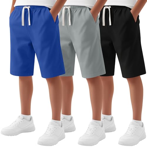 Langyiwee 3 Pack Boys School Uniform Shorts, 3-Color, 10-11… at Amazon