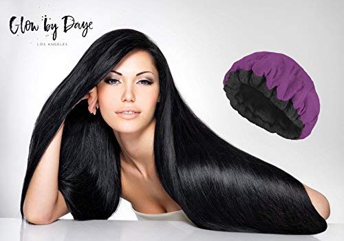 Deep Conditioning Heat Cap- Cordless, Microwavable Heat Cap for Steaming, Heat Therapy for Hair, Microfiber Cotton, Reversible, Flaxseed Interior by Glow by Daye (Purple/Black) - Thumbnail 6
