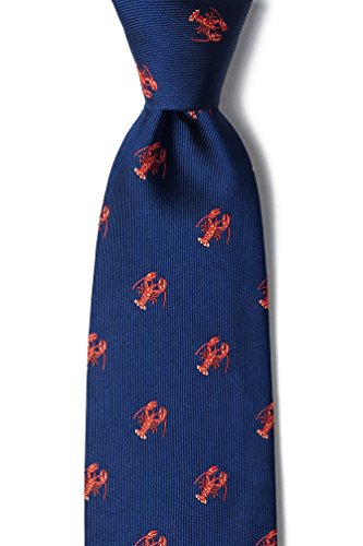 Will Work For Lobster Navy Blue Silk Tie - Thumbnail 6