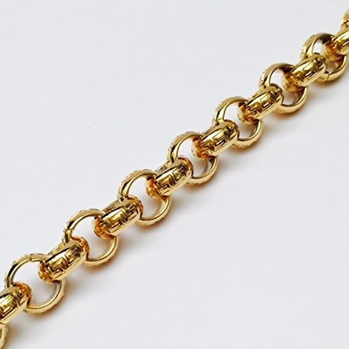 Amythyst Yellow Tone Stainless Steel Greek Key Design Rolo Link Ankle Bracelet (11 inches - Longer Length for Wider Ankles)