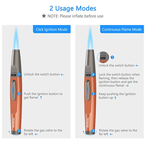 Torch Lighter, Tecboss Lighter Adjustable Jet Flame Portable Refillable Butane Lighters for Camping Cooking BBQs Fireworks, Metal Casing, Gift Box (Gas Not Included) (Vibrant Orange)