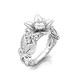 Dolland Women's Floral Ring Rose Lucky Flower Leaf Rhinestone Jewelry Cocktail Party Rings Bridal Wedding Band,6#