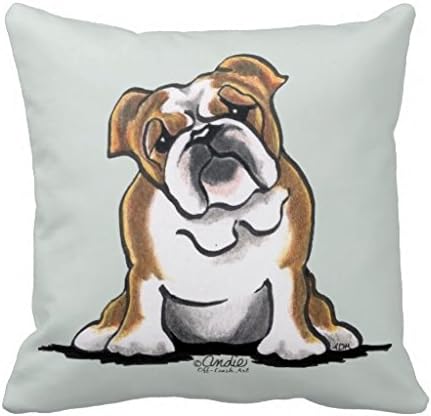 Brown N White English Bulldog Sit Pretty Throw 18*18 pillow Case