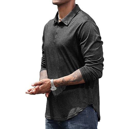 Lexiart Mens Fashion Quick Dry Polos Athletic Golf Shirts Solid Color Collared Shirt Black